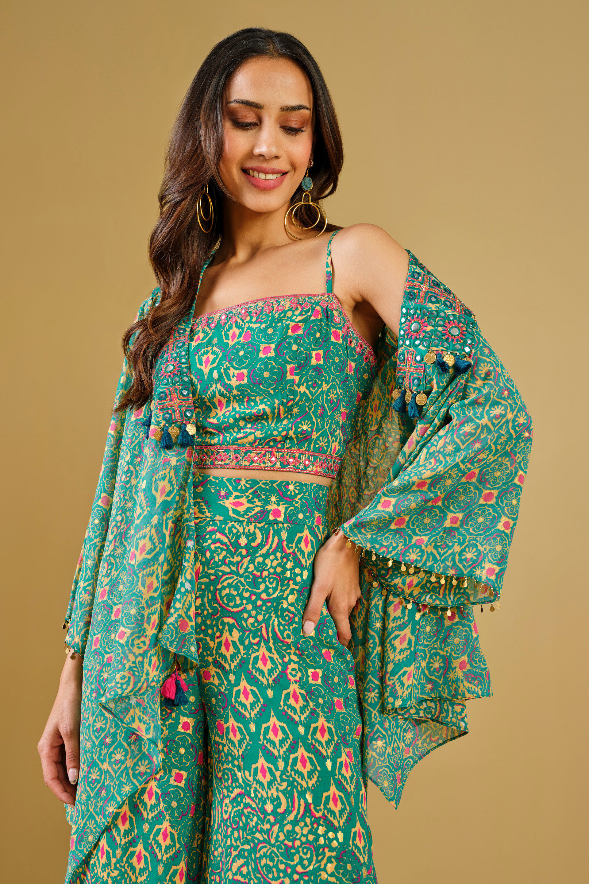 Teal Festive Crop Top Co-ord, Teal, image 12